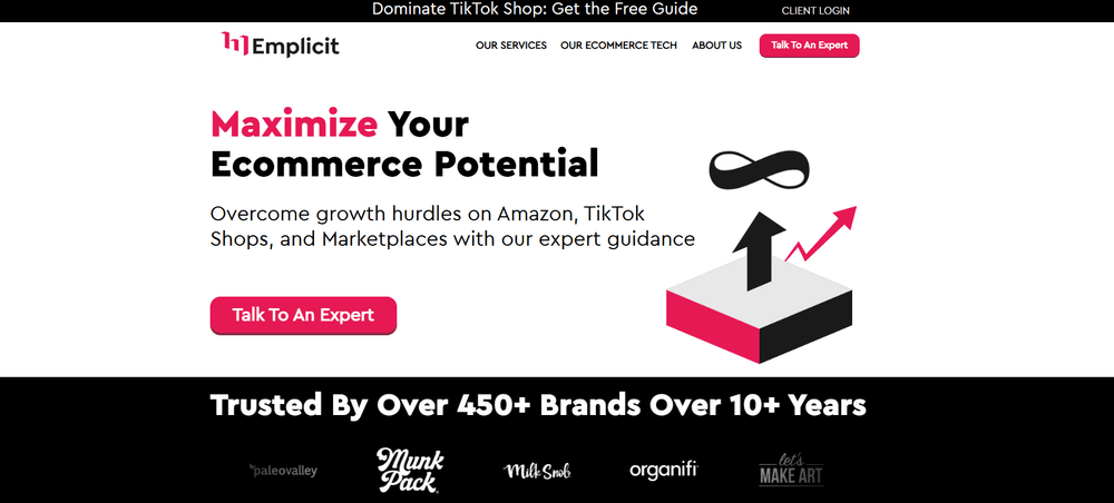 Emplicit homepage, a data-driven Amazon agency