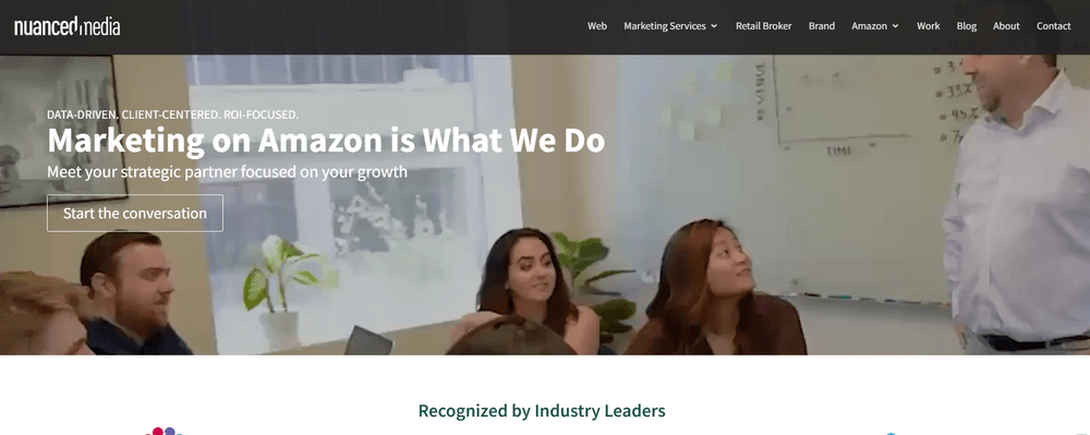 Nuanced Media homepage, a consumer products Amazon agency